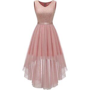 BeryLove Women Tulle Sequin Blush Chiffon Scoop Neck Sleeveless Cocktail Dresses